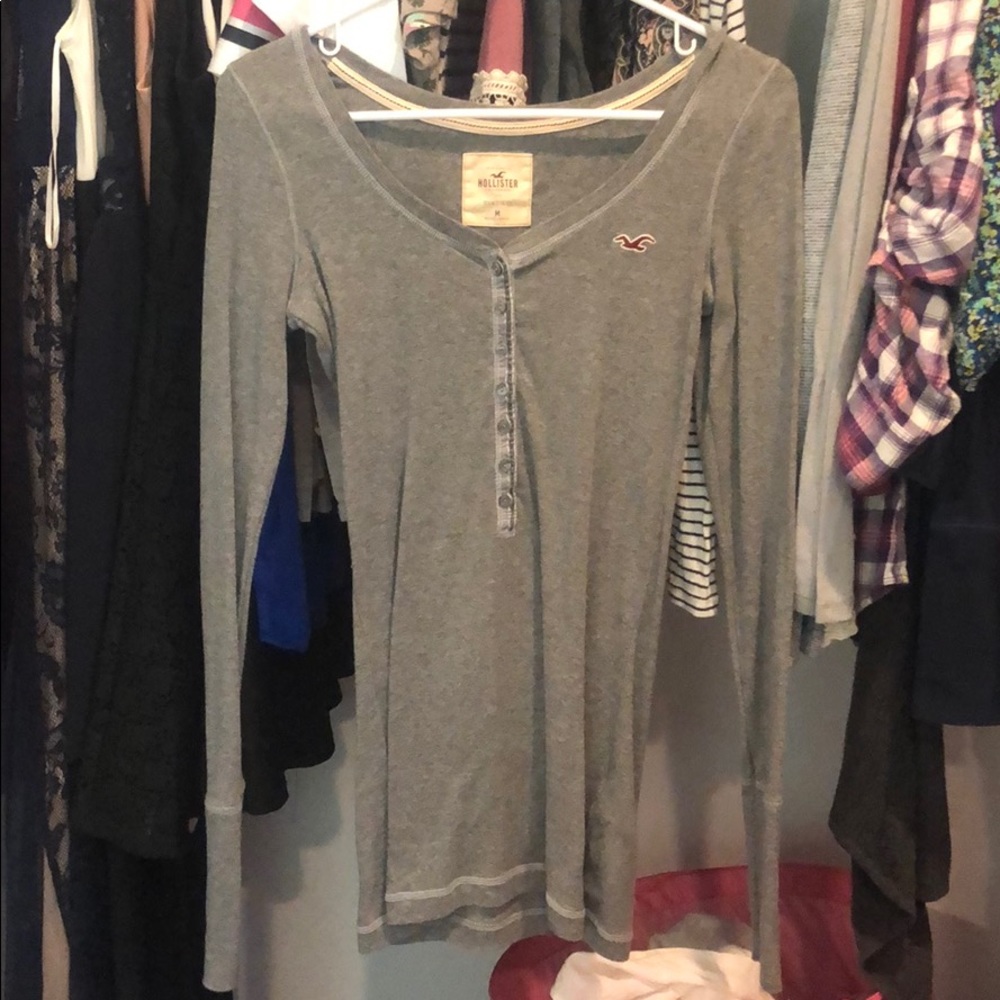 Grey Buttoned Hollister Long-Sleeve